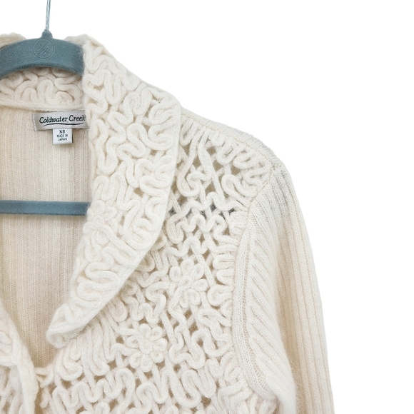 Coldwater Creek Women's ANGORA Wool Blend Cardigan Sweater Ivory Size XS - Picture 2 of 6